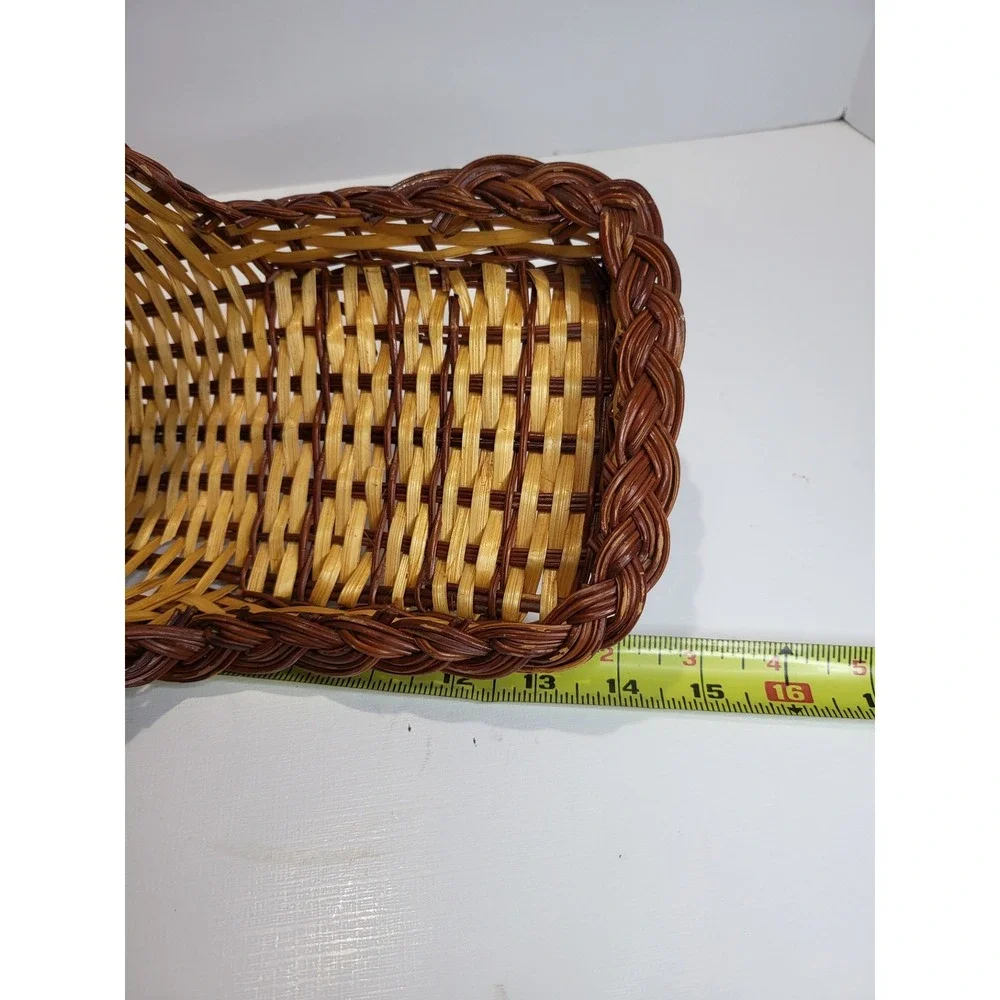 Vintage Woven Wicker Wall Pocket Basket Cornucopia Horn of Plenty Two Tone Brown